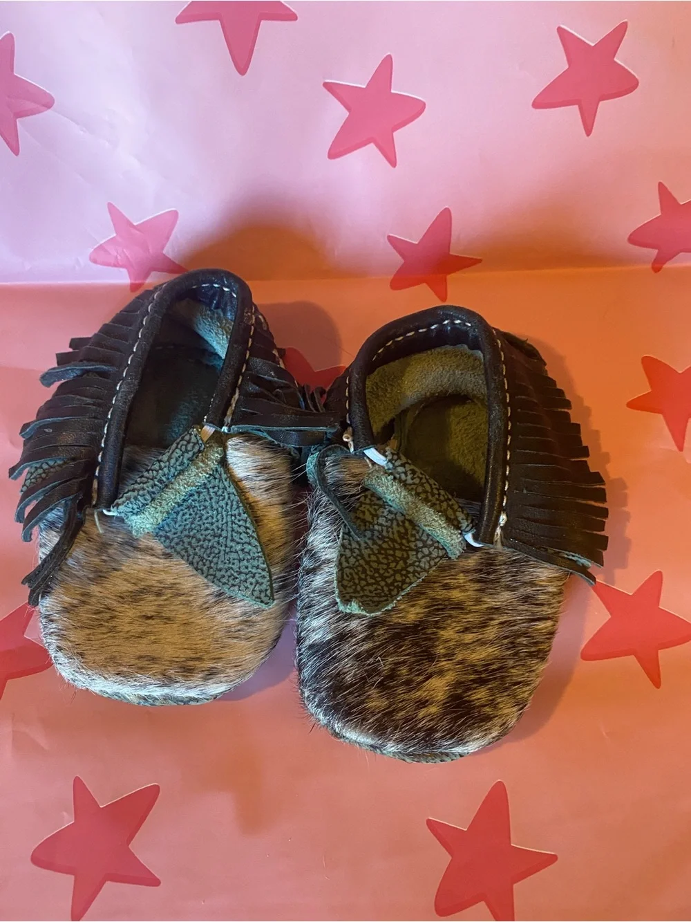 Kids Brown Fur-Accent Fringe Moccasins